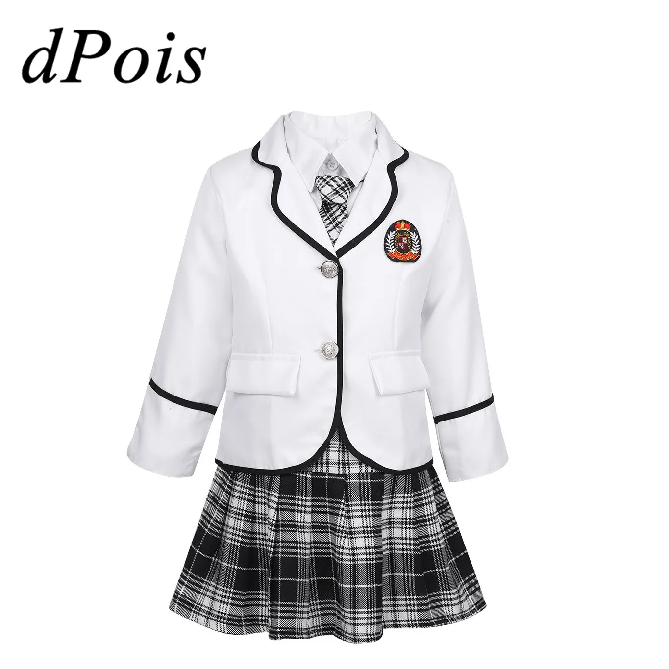 

Halloween Kids Girls Schoolgirl Costume Uniforms Celebration Anime Cosplay Outfit Long Sleeve Coat and Shirt Tie Mini Skirt Suit