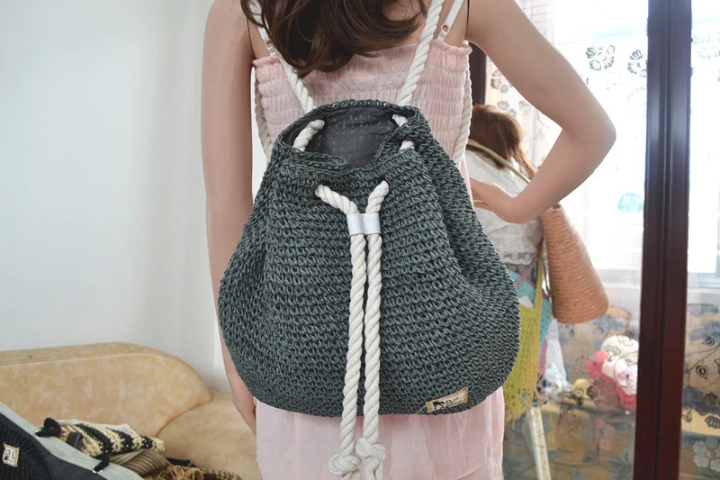 

35x31CM 2016 summer institute style fashion school backpack straw bag tourist beach bag Cotton rope backpack A2371
