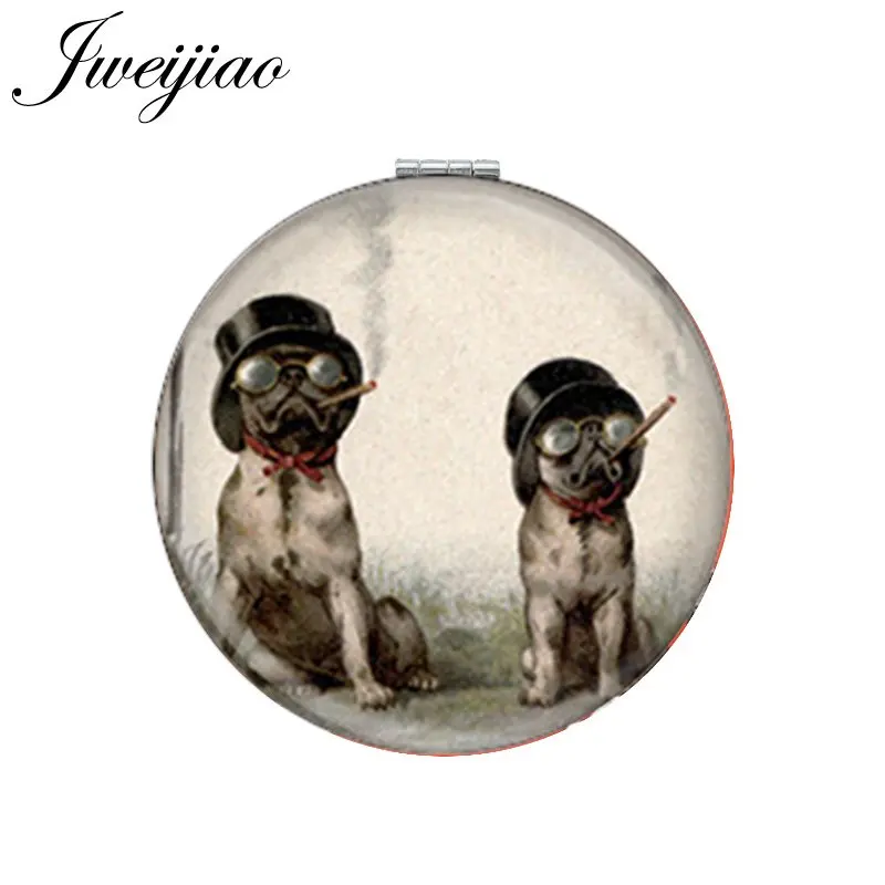 JWEIJIAO Smoking Dogs Art Photo Mini Makeup Mirror moive Folding 1X/2X Magnifying Portable Round Hand Compact Mirrors Gift | Красота и