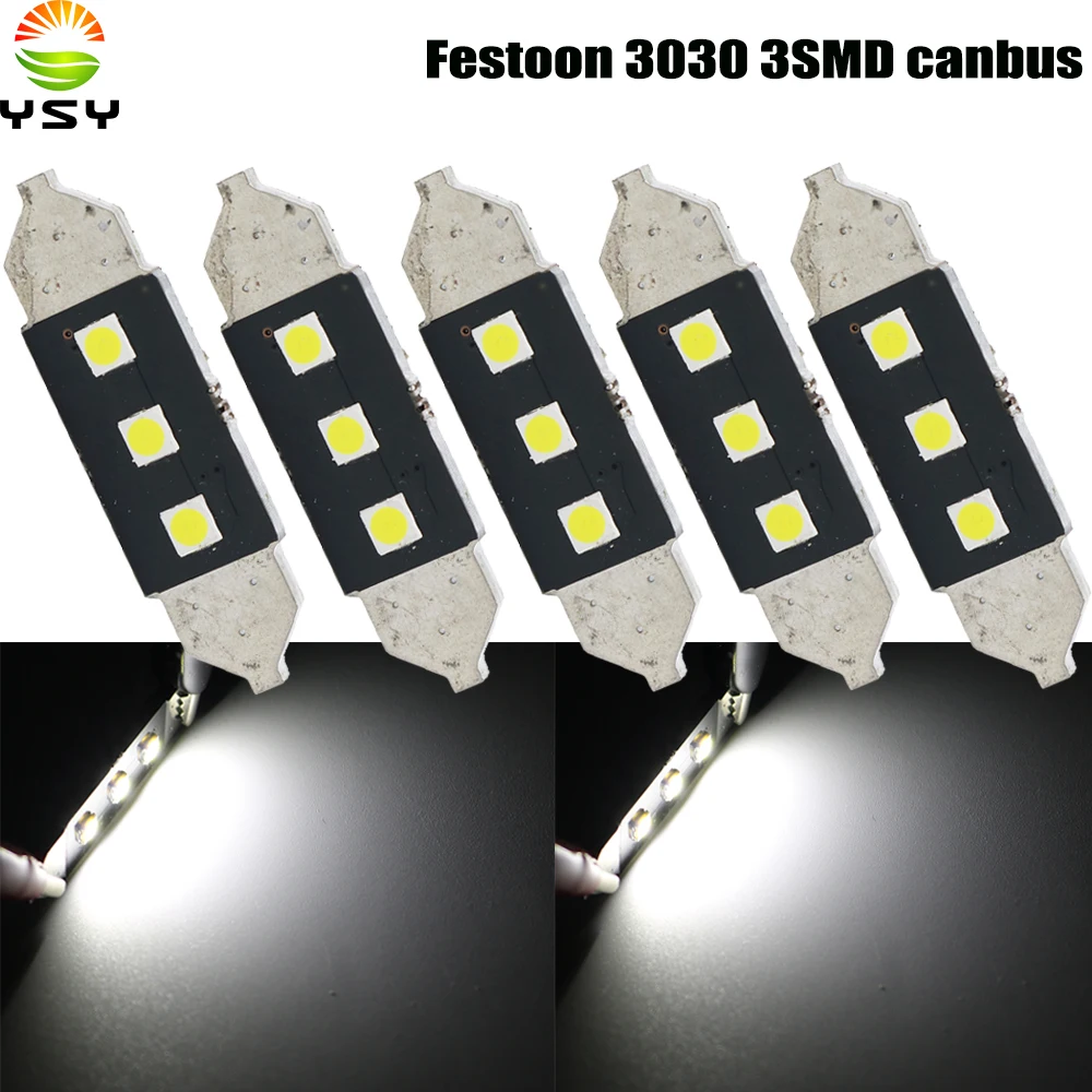 

YSY 200 шт. белая 3030 3 чипа COB C5W Автомобильная фотолампа, лампа для чтения на крыше, 12 В постоянного тока, 31/36/39/41 мм