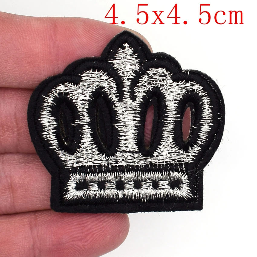 Silver Crown embroidered patches for clothing jeans jacket iron on clothes badge motif appliques biker stickers patchwork fabric |