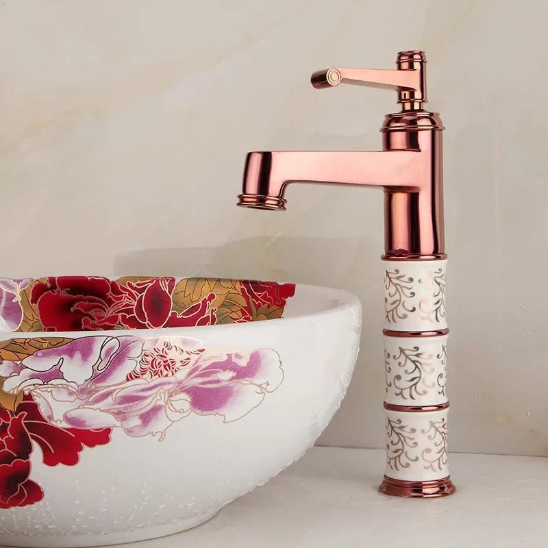 

Латунный Смеситель для раковины в ванную комнату, керамический кран на раковину с одной ручкой, крепление на раковину, розовое золото/хром