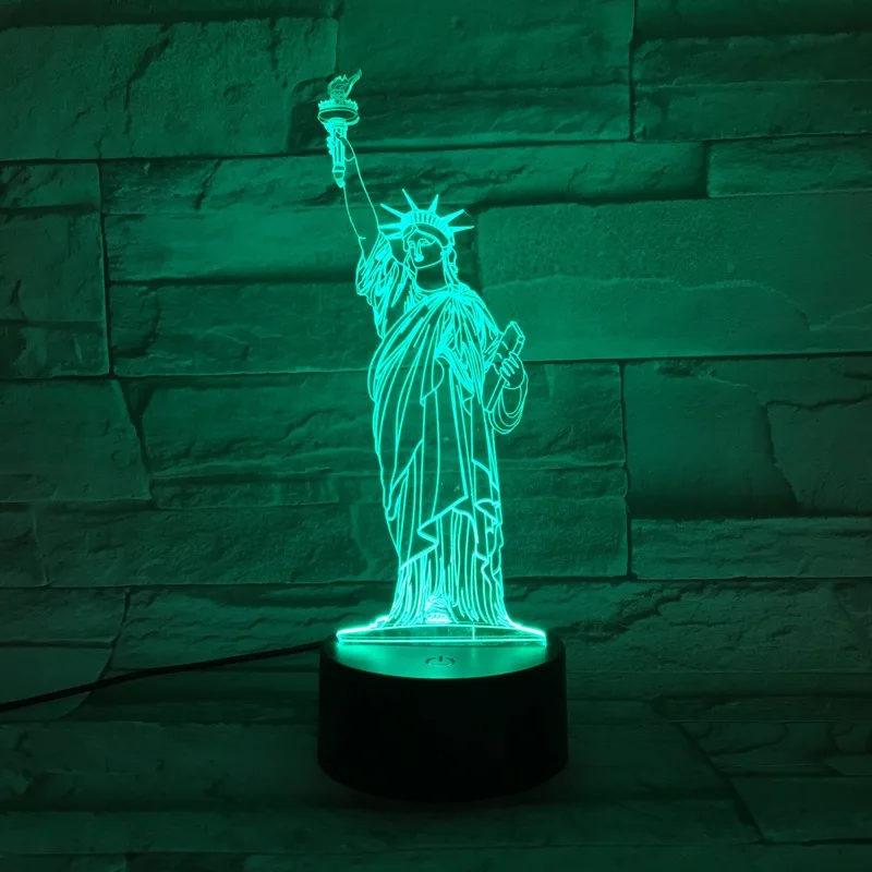 Американская Статуя Свободы 3D лампа светодиодный фонарь сенсорный RGB меняющий