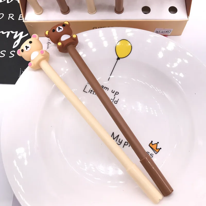 2 шт., гелевая ручка с милым мультипликационным принтом Rilakkuma, ручка в виде медведя, корейские канцелярские принадлежности для письма, черные чернила, 0,5 мм, подарок для детей, для офиса, школы