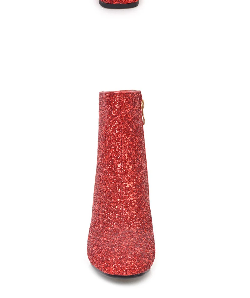 WETKISS/; женские ботильоны с шикарным верхом; модная женская обувь с блестками; зимние ботинки на молнии на Высоком толстом каблуке с квадратным носком