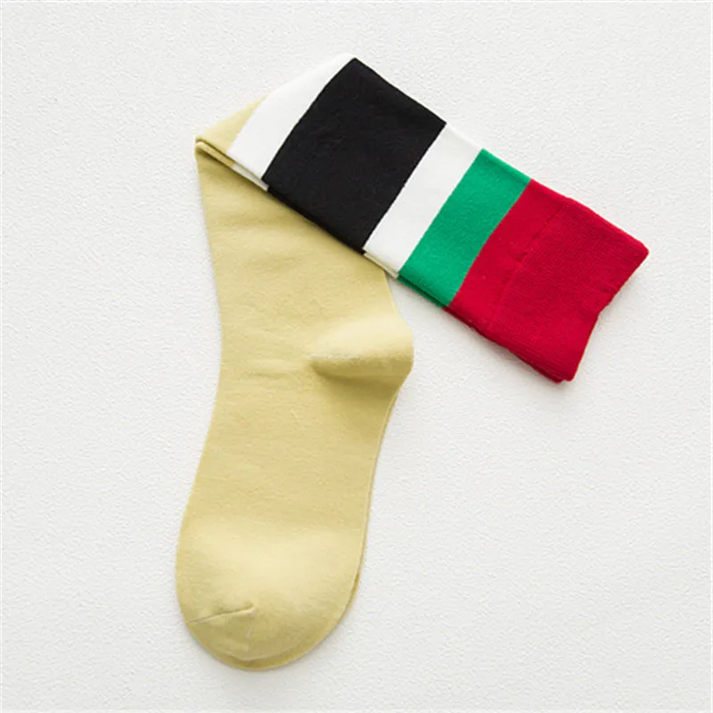 Light yellow sock Весенние Гольфы Женские Хлопковые гольфы до бедра для девушек, повседневные длинные гольфы в полоску забавные сексуальные гольфы - Цвет: Light yellow sock