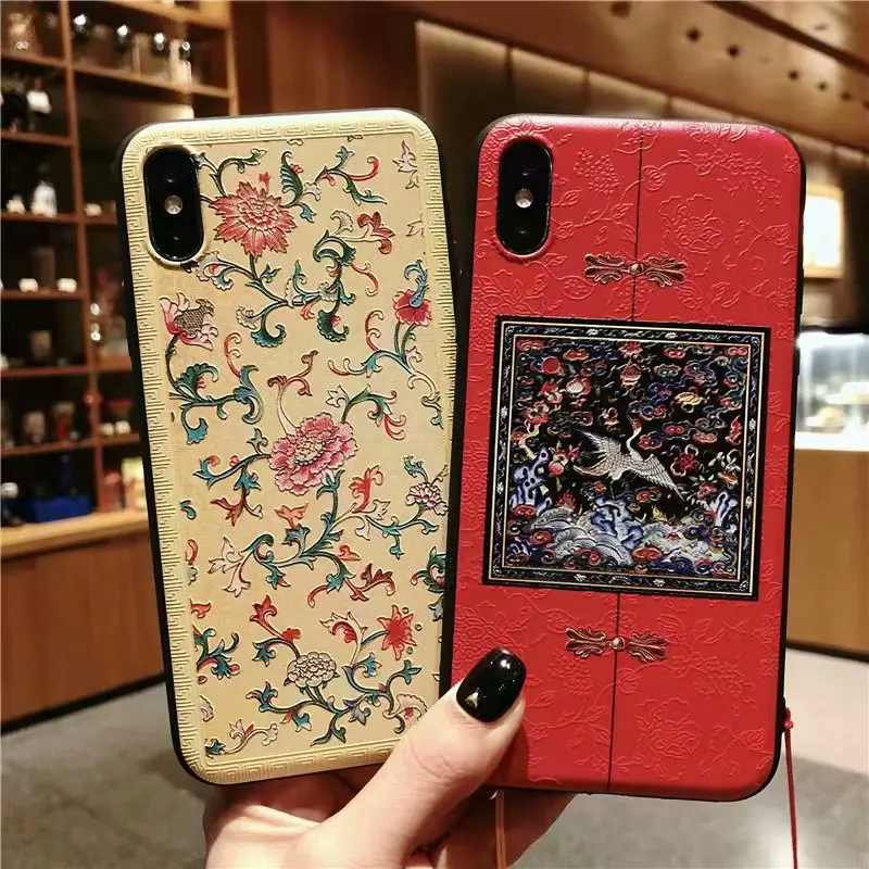 XS Max чехол для iPhone XR Китайская вышивка ремесло 3D рельеф дворец цветок X 7 8 плюс