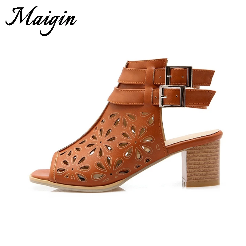 Maigin летние ботильоны Для женщин сапоги открытый носок Slingback Женские САНДАЛИИ