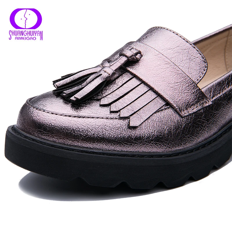 Женские туфли-оксфорды AIMEIGAO блестящие повседневные кожаные туфли на плоской