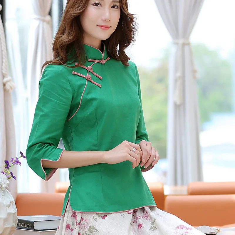 Женский костюм Cheongsam с воротником стойкой и пуговицами модный винтажный летний