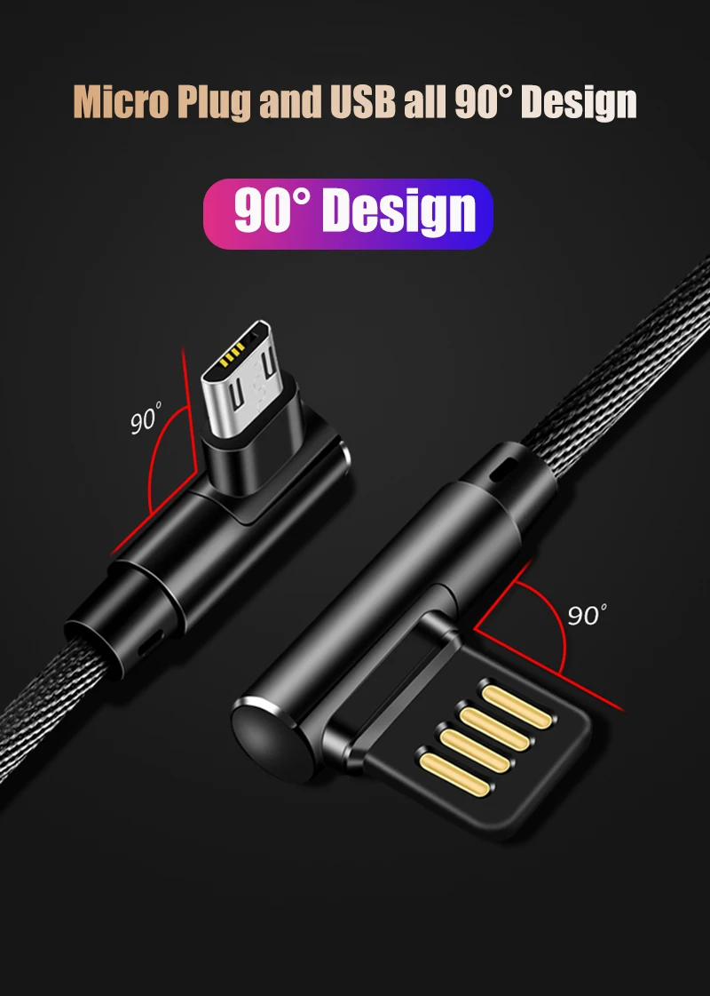 USB Micro кабель для Samsung Xiaomi Huawei Android зарядное устройство 90 градусов L Тип быстрой