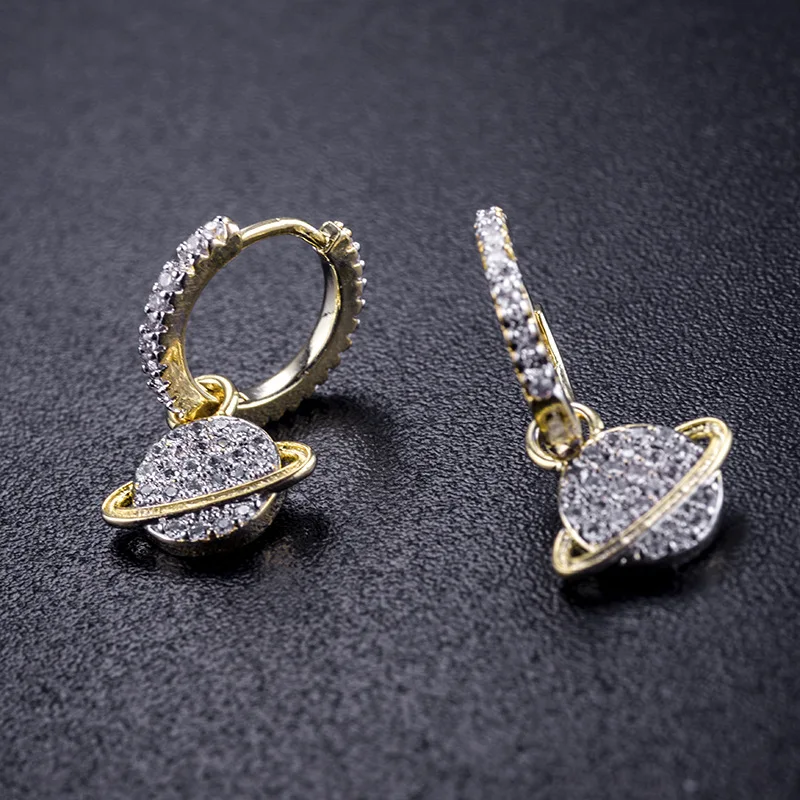 AAA качественные модные серьги кольца с микро фотоэлементами планета золотистые и