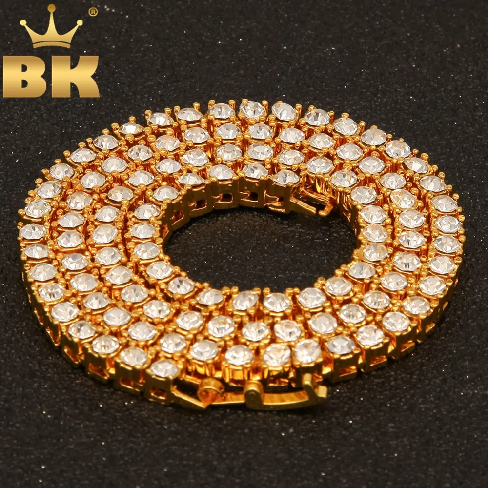 

THE BLING KING 4mm Tennis Chains Necklace For Men Women Iced Out Rhinestones Choker Gold Color Fashion Hiphop Jewelry Chains
