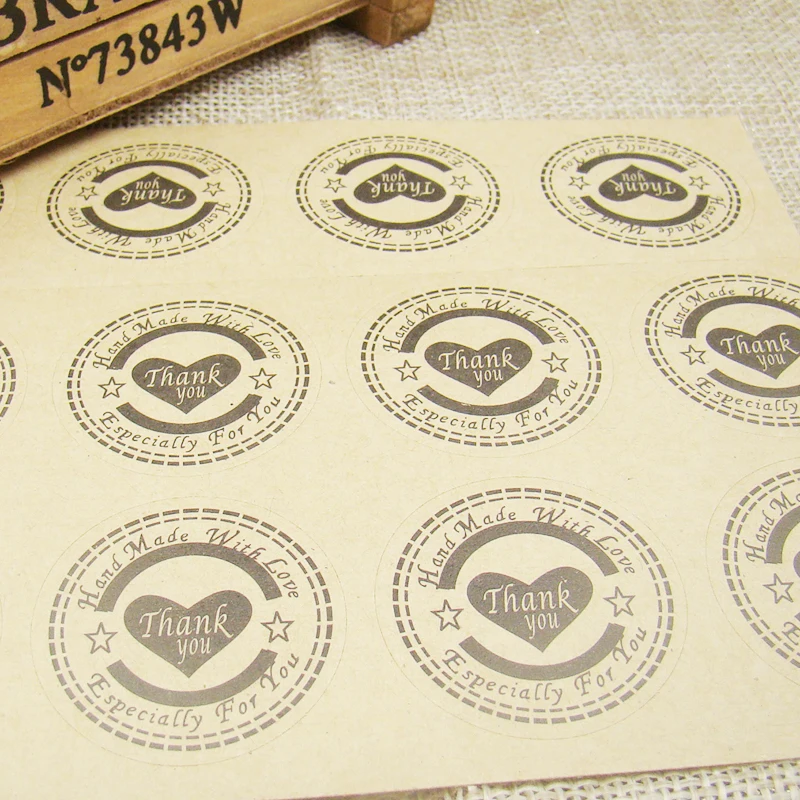 300 шт коричневый крафт/Спасибо и печать ручной работы наклейки этикетки