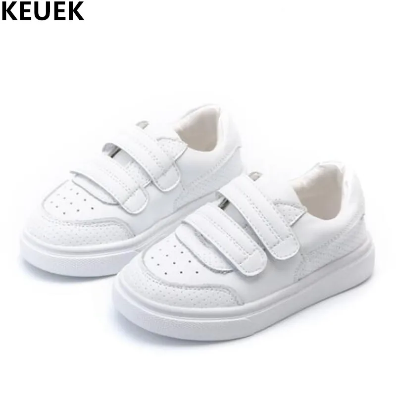 

Кроссовки детские из натуральной кожи, однотонные, повседневные, плоская подошва, белые, 018