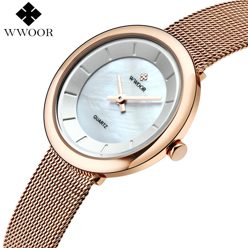 Женские кварцевые часы WWOOR элегантные Брендовые Часы цвета розового золота