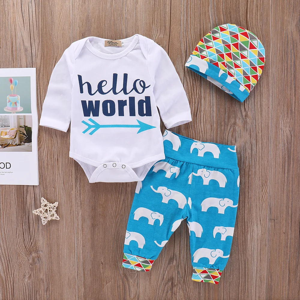 Fashion newborn baby boy clothes set Long sleeve cotton Romper tops+Flower pants+hat 3pcs infant girl |