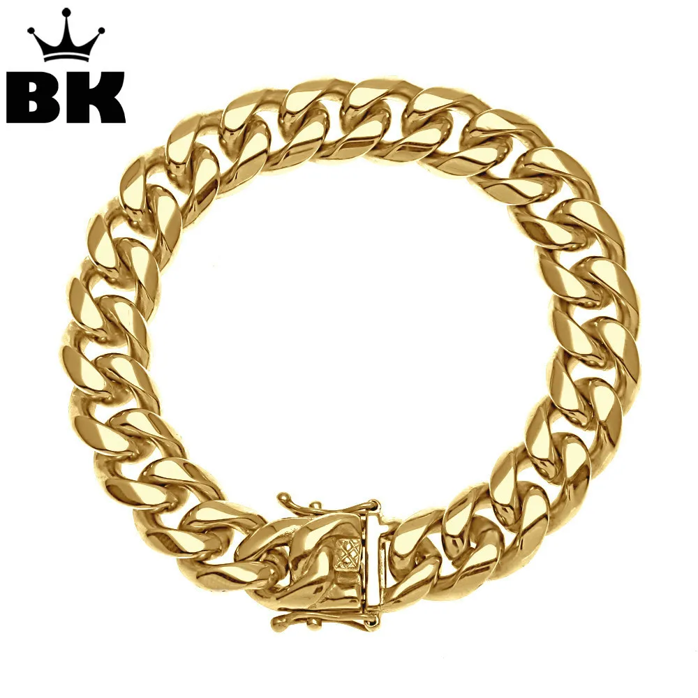 

8mm/10mm/12mm/14mm Stainless Steel Miami Curb Cuban Bracelet Mens Hip Hop Thick Gold Filled Cuban Link Heavy Bracelet 23cm