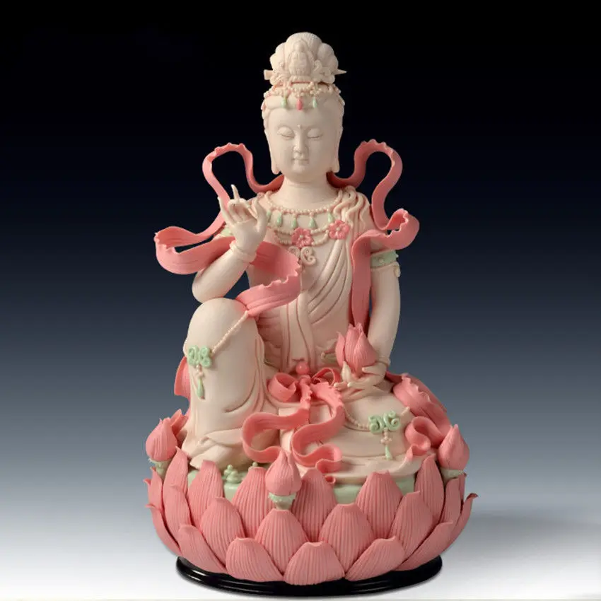 Китайский фарфор Dehua цветной Lianhua Kwan yin статуя Гуаньинь Будды|statue india|buddha braceletbuddha