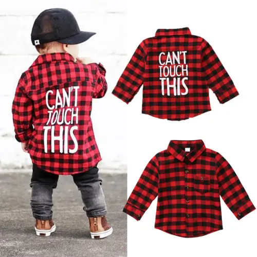 Рубашка в клетку с длинным рукавом принтом|girls plaid shirts kids|boys kidsplaid kids |
