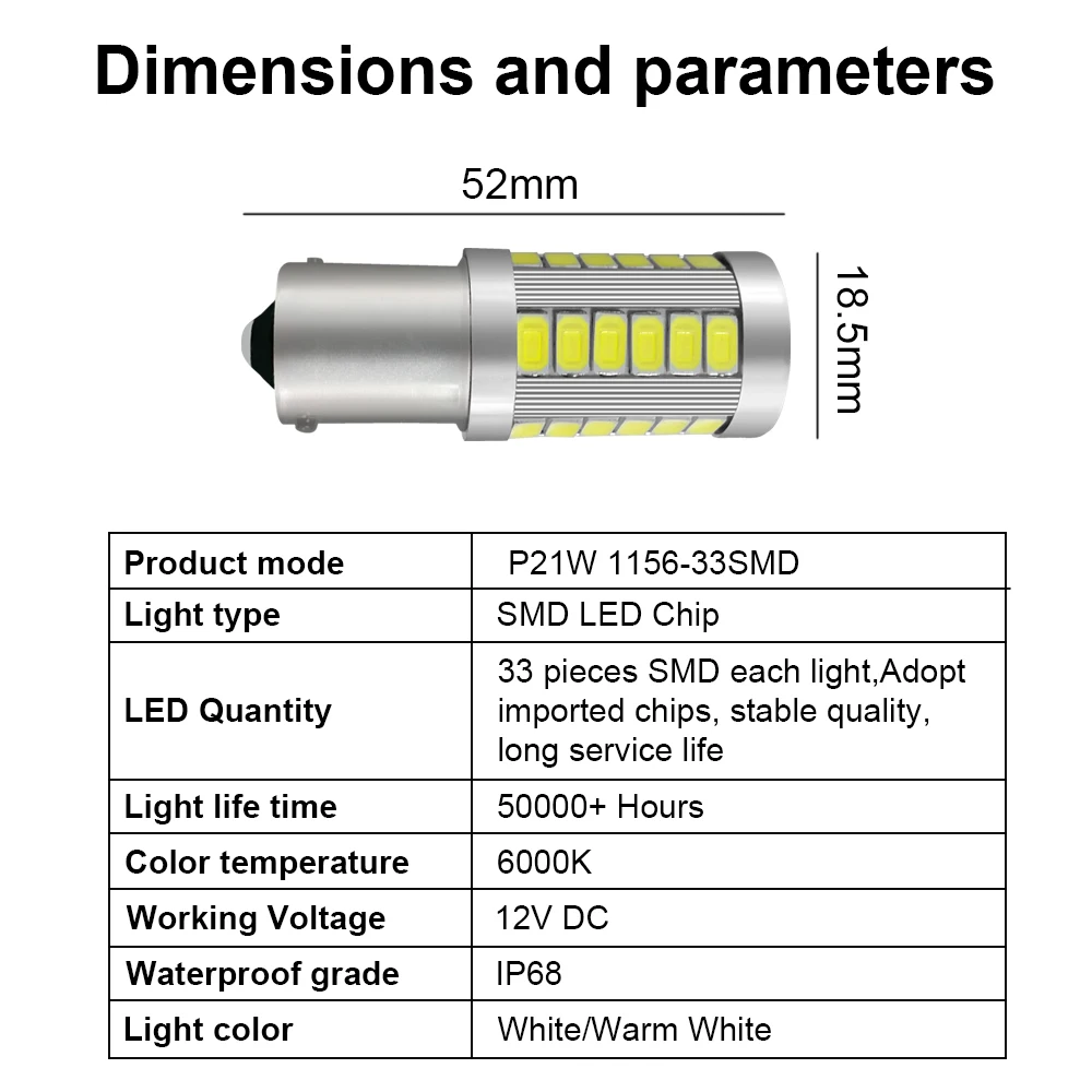 2шт 1156 P21W BA15S 33 SMD 5630 5730 СВЕТОДИОДНЫЙ Автомобильный резервный светильник лампа