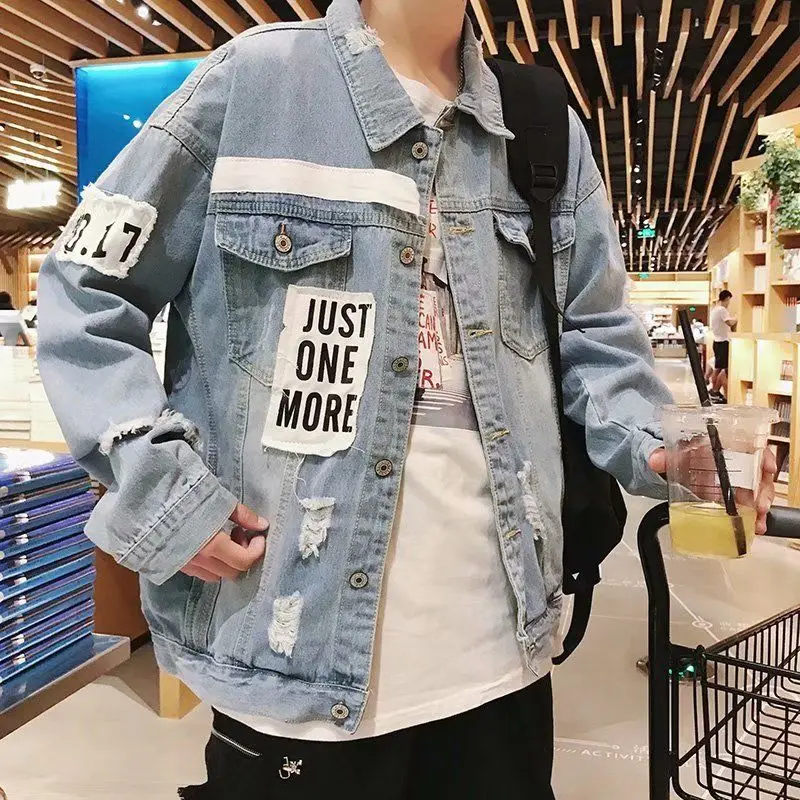 Весенняя джинсовая куртка с капюшоном Для мужчин поддельные Двойка Streetwear Японии