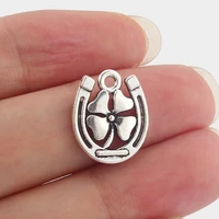 20pcs tibetan silver lucky horseshoe flower charms pendants for diy necklace making jewelry findings