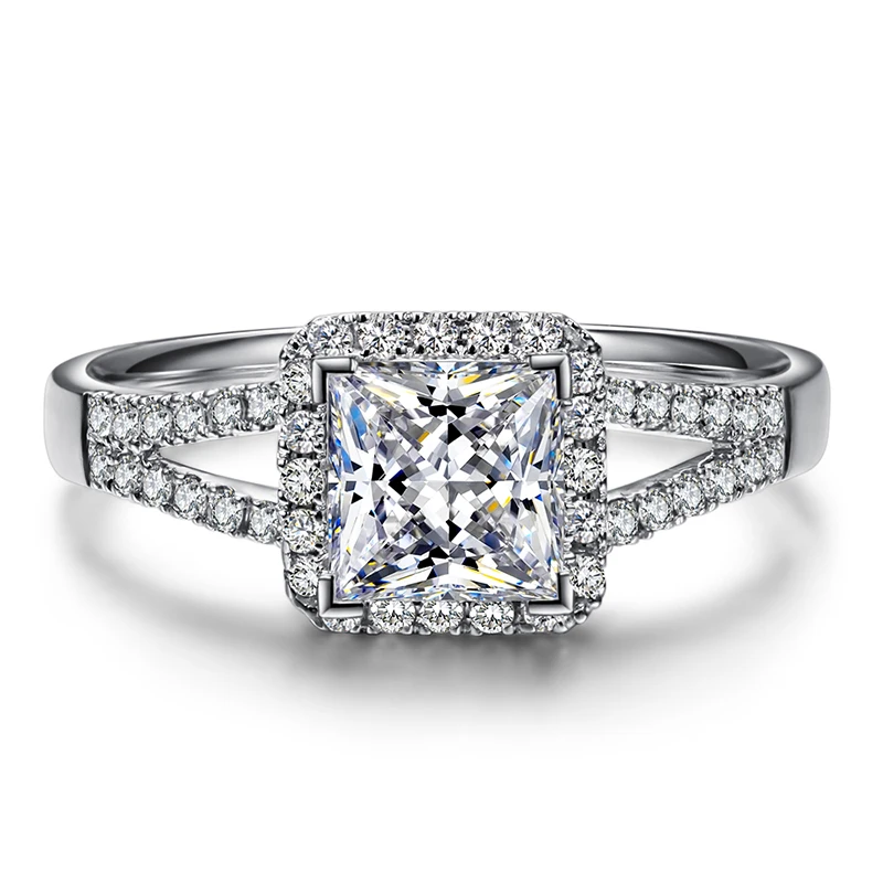 ZOCAI HALO SPLIT SHANK REAL 1.3 CT CERTIFIED D-E / VS DIAMOND ENGAGEMENT RING PRINCESS CUT 18K WHITE GOLD W03185 | Украшения и