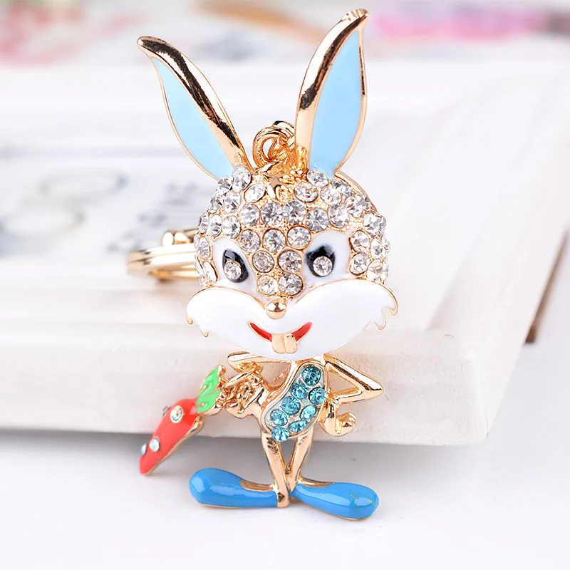 Cute Rhinestone Rabbit Keychains Cartoon Bunny Keyrings Car Key Chain Charm Metal Animal Ring Bag Pendant Drop Shipping | Украшения и