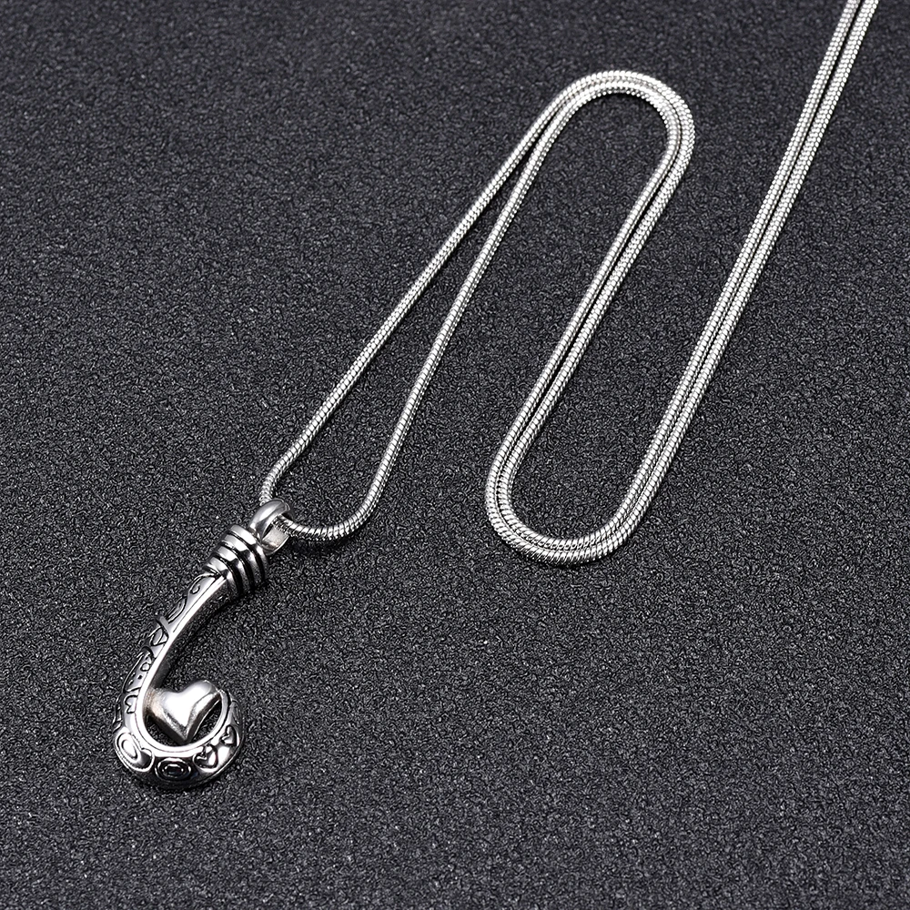 

IJD9977 Vintage Fish Hook Hold Heart Stainless Steel Cremation Necklace Ashes Holder Jewelry Memorial Urn Pendant For Women/Men