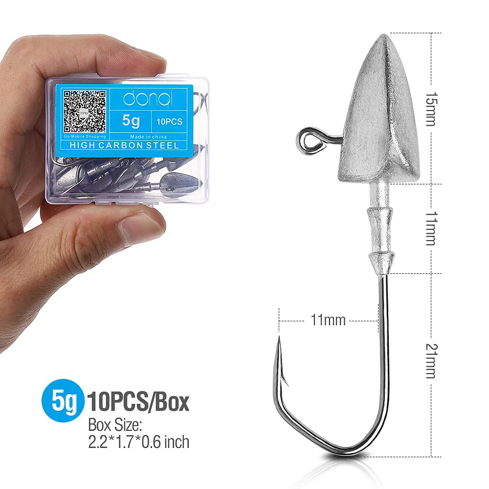 10pcs 5g DONQL 10 шт./кор. приманка со свинцовым рыболовного крючка колючий Jig Head рыболовный крючок 3,5g 5g 7g 10g 14 г, 20 г, для мягкой червь приманка для карпа на рыбалку крюк набор - Цвет: 10pcs 5g