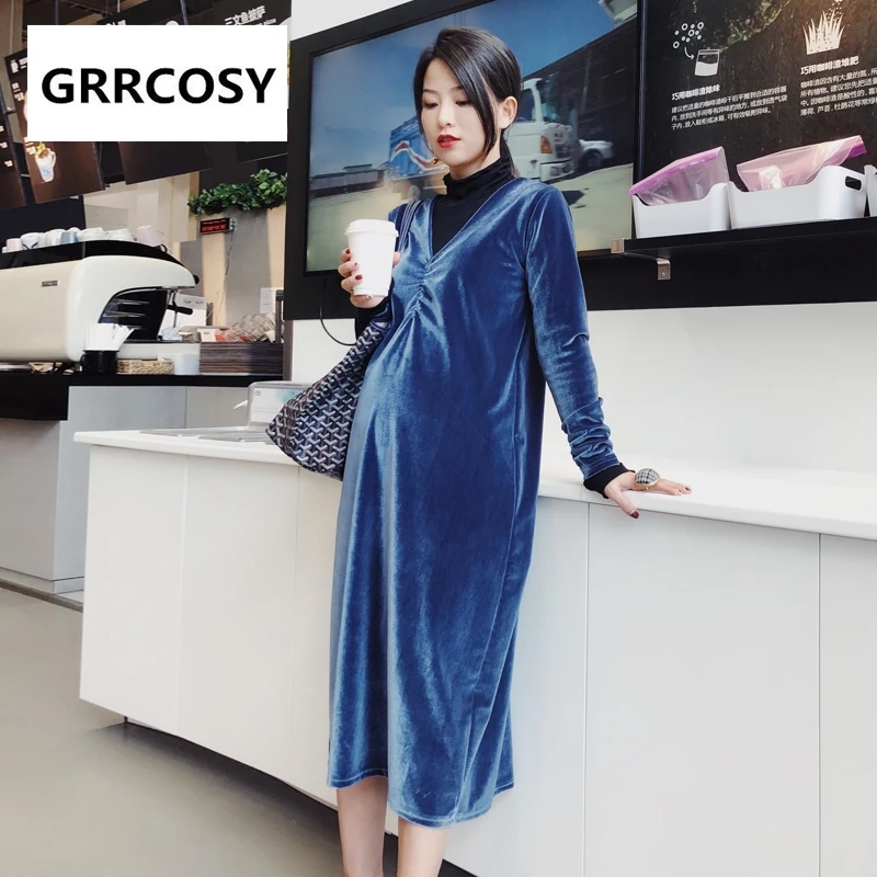 GRRCOSY Новое сексуальное платье для беременных велюровое с v-образным вырезом