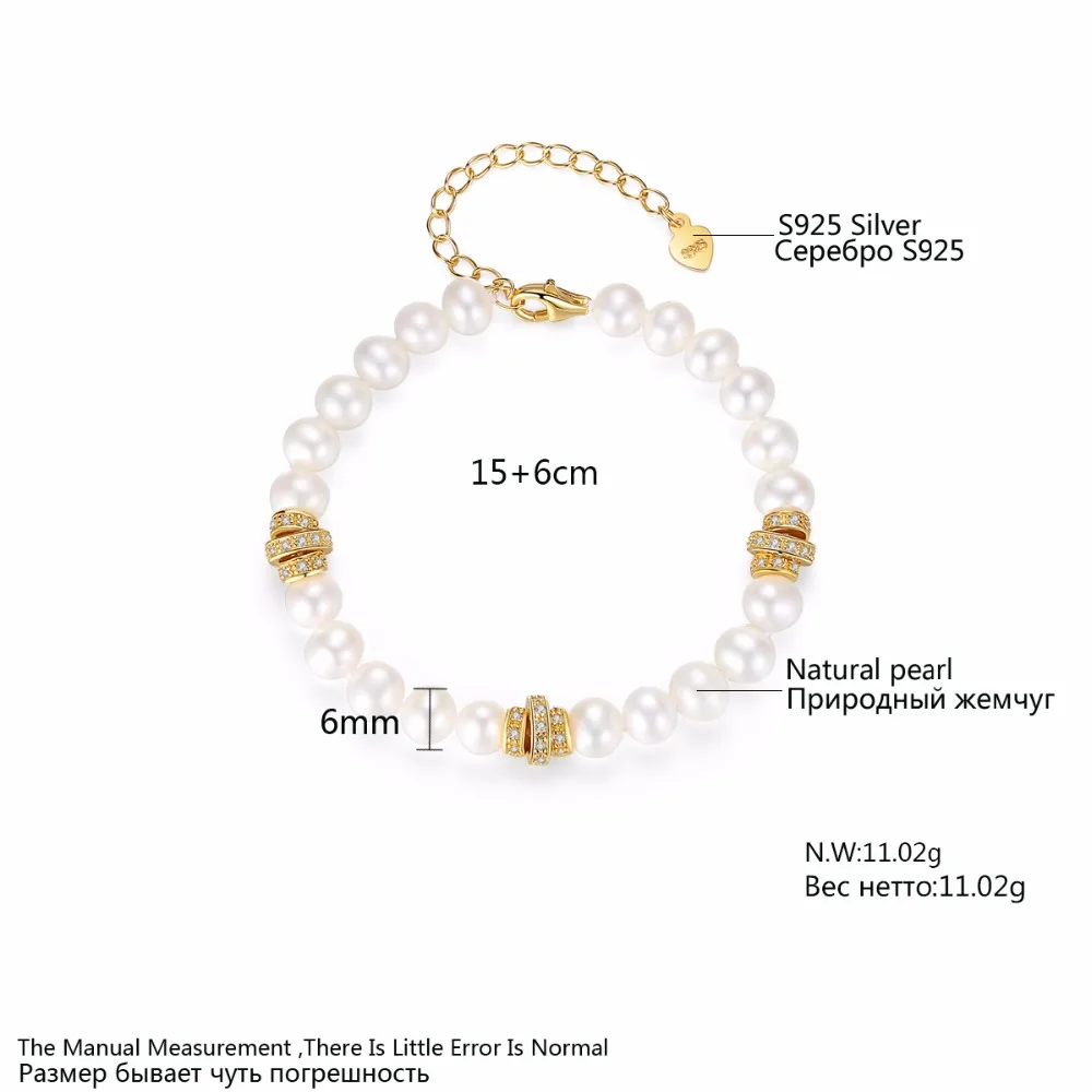 

CZCITY Brand Charms Romantic White Pearls Women Bracelets & Bangles 925 Sterling Silver Parts Pearl Female Chain Link Bracelet
