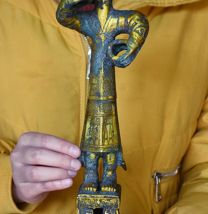 14 8 &quotАнтичная старая китайская Бронзовая позолоченная династия sanxingdui статуя