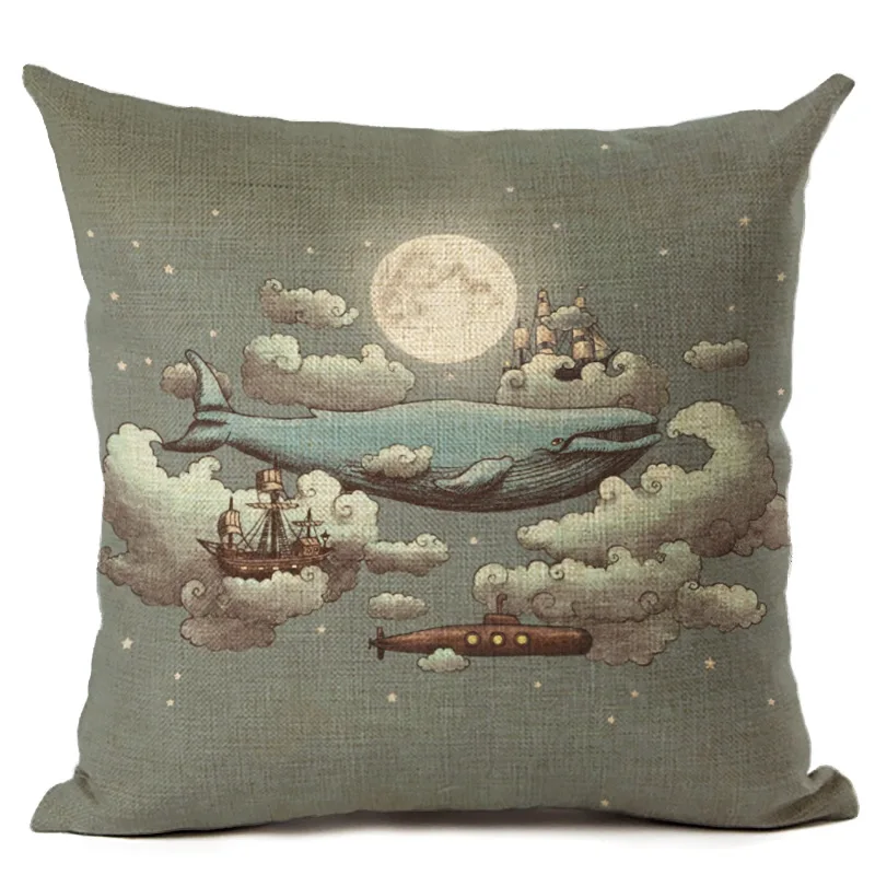 Marine Ocean Style Hippocampus Patterns Square 18&quot Cotton Linen Sea Horse Sofa Throw Cushion Covers Octopus Home Decor Pillows | Дом и сад