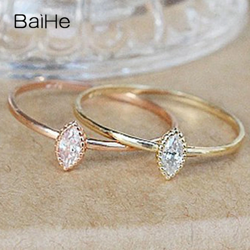 BAIHE Solid 18K желтое золото 0.05ct H/SI маркиза натуральный алмаз подарок на помолвку для