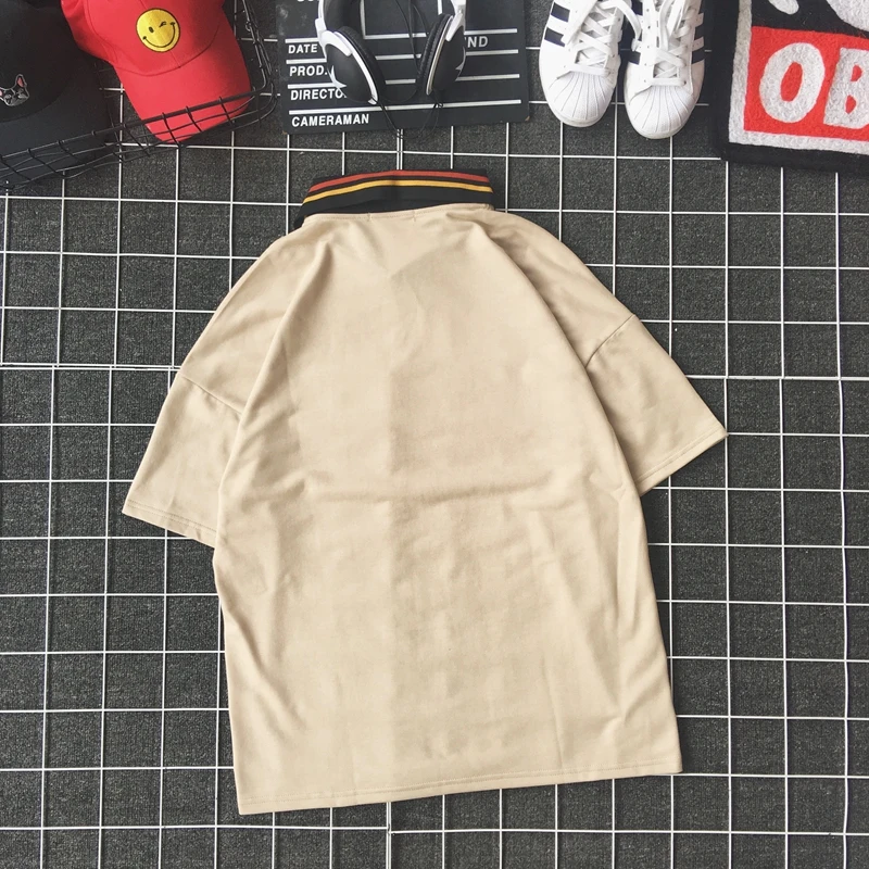 New port wind Japanese retro giraffe cartoon short-sleeved polo shirt Korean loose couple lapel top | Мужская одежда