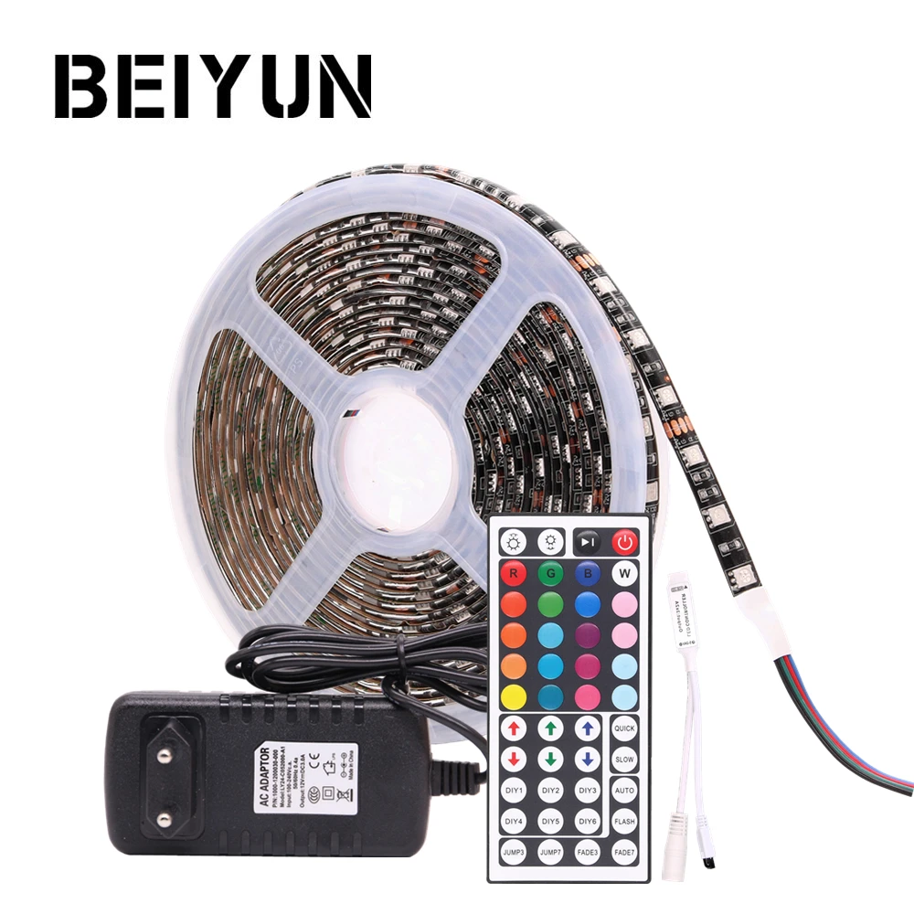 RGB Светодиодная лента Водонепроницаемая 5050 черная печатная плата DC 12V 60LED/M гибкая