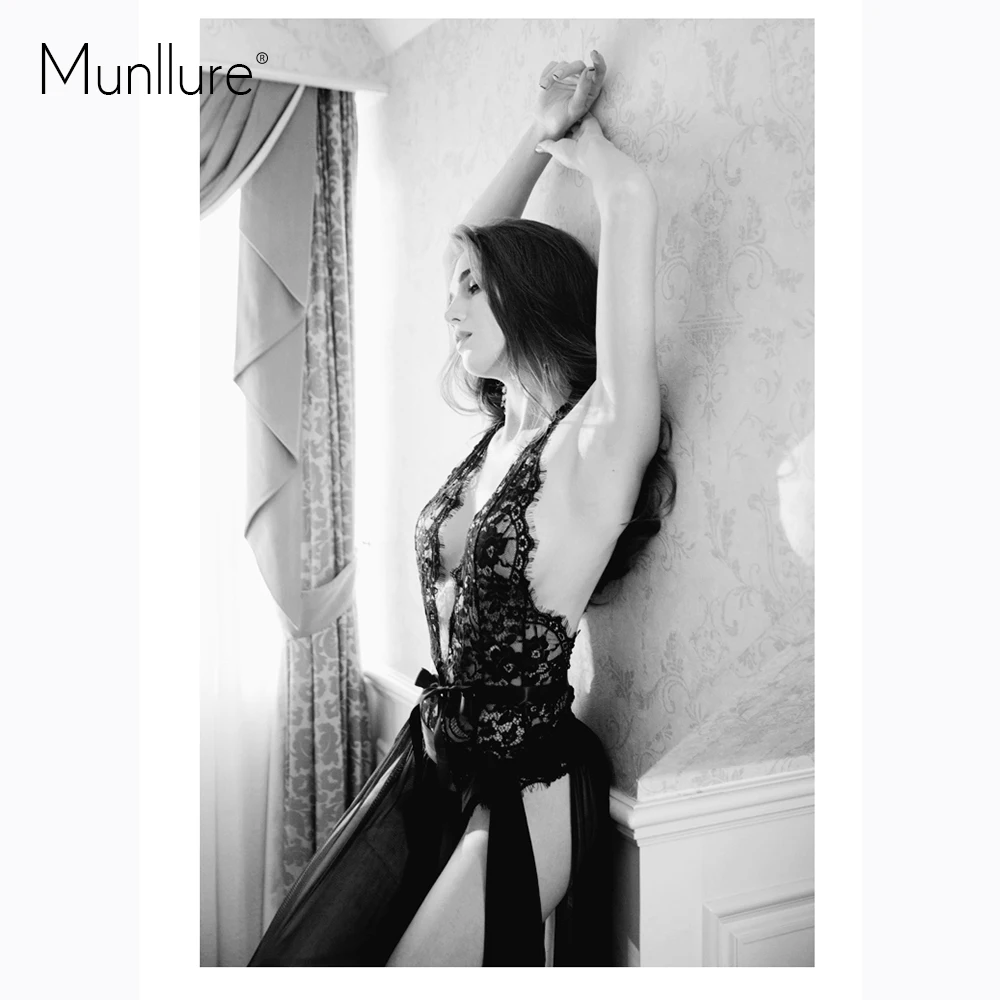 Munllure 2017 Сексуальная Прозрачная ажурная кружевная Женская Удобная Ночная сорочка
