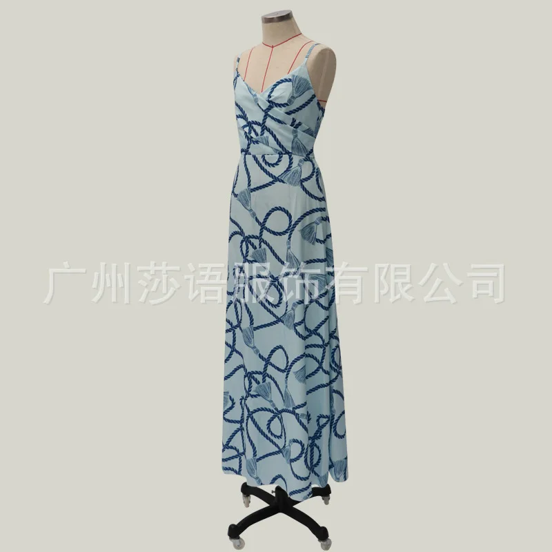 Женское длинное платье на бретельках Boho Пляжное Платье макси с v образным вырезом