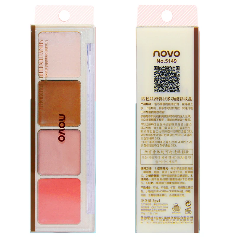 NOVO 3 in 1 Multi Use 4 Color Blush Palette Makup Necessary Naked Blusher Bronzer Powder Face Cosmetics Make Up | Красота и здоровье