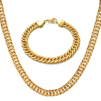 men womens jewelry set stainless steel gold bracelet necklace set curb cuban link chain 2019 wholesale jewelry t1398