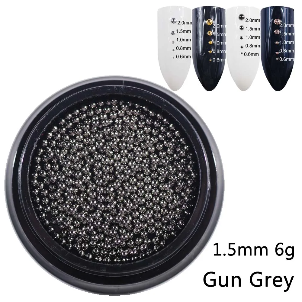 1.5mm gun grey 6g Металлические микро бусины из нержавеющей стали 0,6 мм-2,0 мм бусины для дизайна ногтей Икра 3D DIY золото/серебро/розовое золото/серебро серый аксессуары для дизайна ногтей - Цвет: 1.5mm gun grey 6g