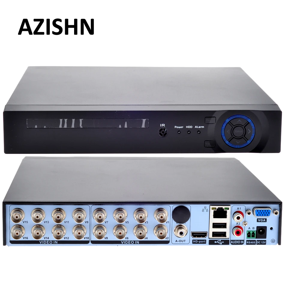

Видеорегистратор AZISHN FULL HD 16CH AHD DVR 1080N Гибридный: 8CH AHD 1080N + 8CH IP 960P IP NVR сетевой H.264 VGA видеорегистратор наблюдения