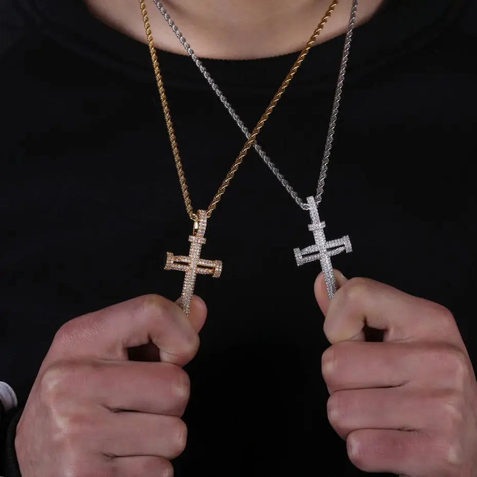 Iced Out Bling ногтей крест кулон ожерелье мужские/женские микро проложили AAA CZ хип хоп золотой цвет серебра талисман цепи ювелирные изделия подарок