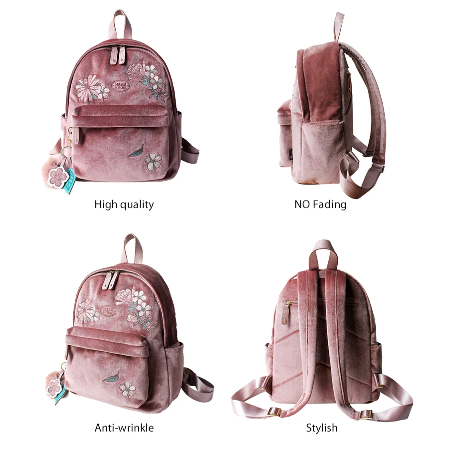 

Flower Princess Embroidery Velvet Women Backpacks School Bags for Teenage Girls 13" Laptop Backpack Female Bagpack Ladies Bag
