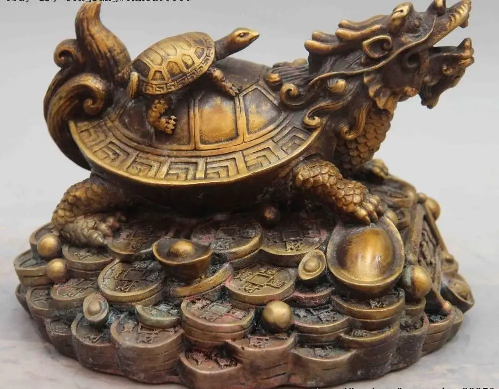

China Bronze Wealth Money Yuanbao Bixie Dragon Tortoise Turtle Animal Statue