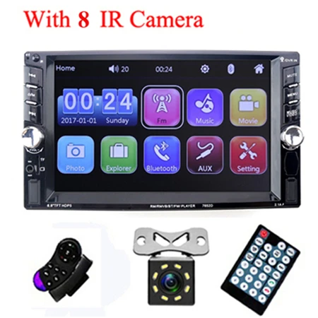 With 8 IR Camera Podofo 7652D 2din автомобильный радиоприемник 6," HD сенсорный экран видео MP5 плеер Bluetooth USB/AUX/FM Авто Радио стерео Поддержка камеры заднего вида - Цвет: With 8 IR Camera