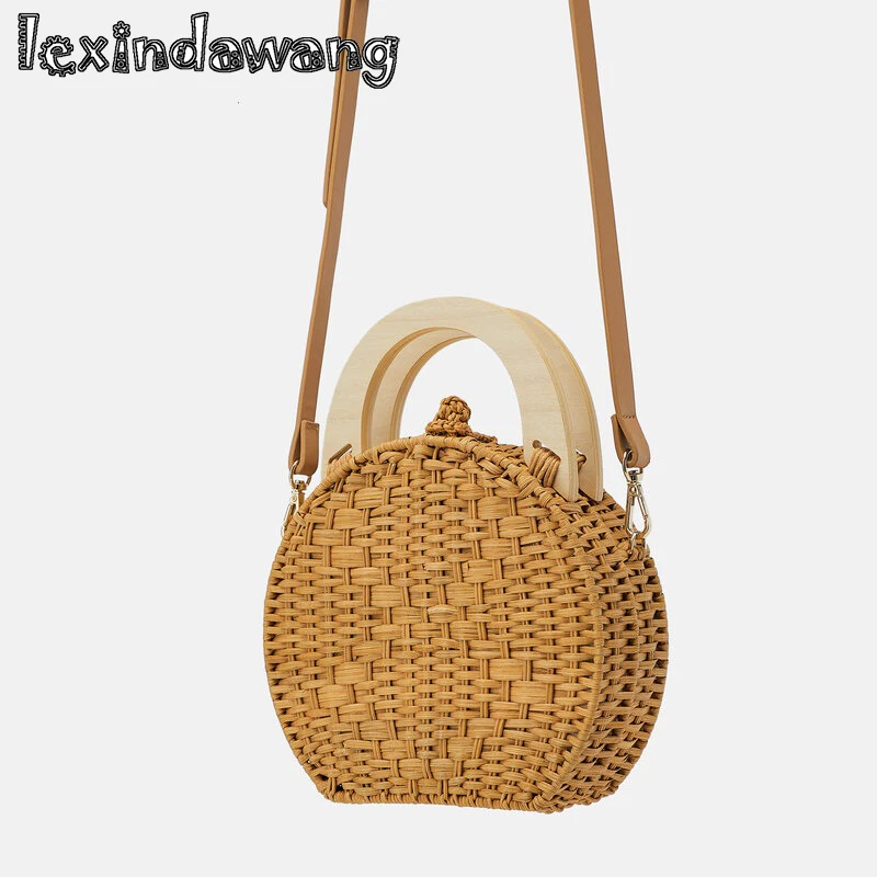 Круглые ручки сумки из ротанга деревянной ручкой Для женщин Crossbody Креста тела |