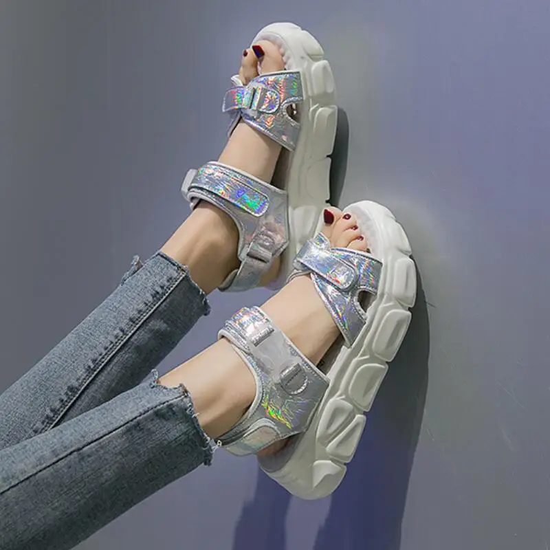 Peep Toe Platform Beach Ladies Shoes Comfortable Flat Shoes Women Rubber Sandals Women Outdoor Flats Sandalen Summer Shoes Woman